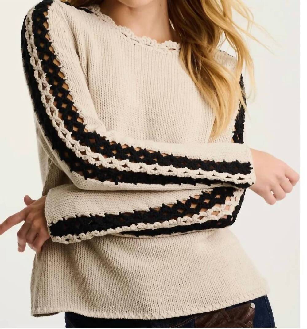 NEW LISA TODD shore club long sleeve sweater in chickpea/black